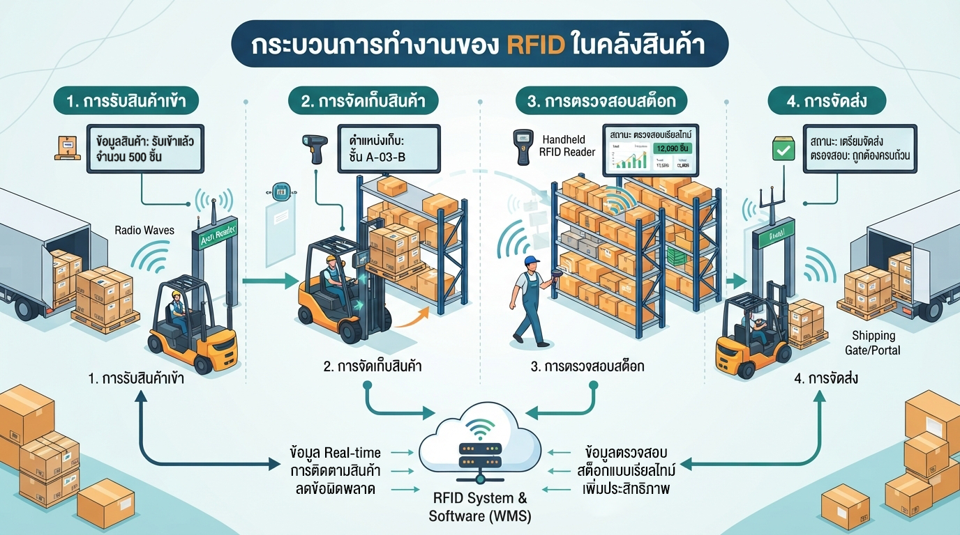 กระบวนการทำงานของ RFID ในคลังสินค้า