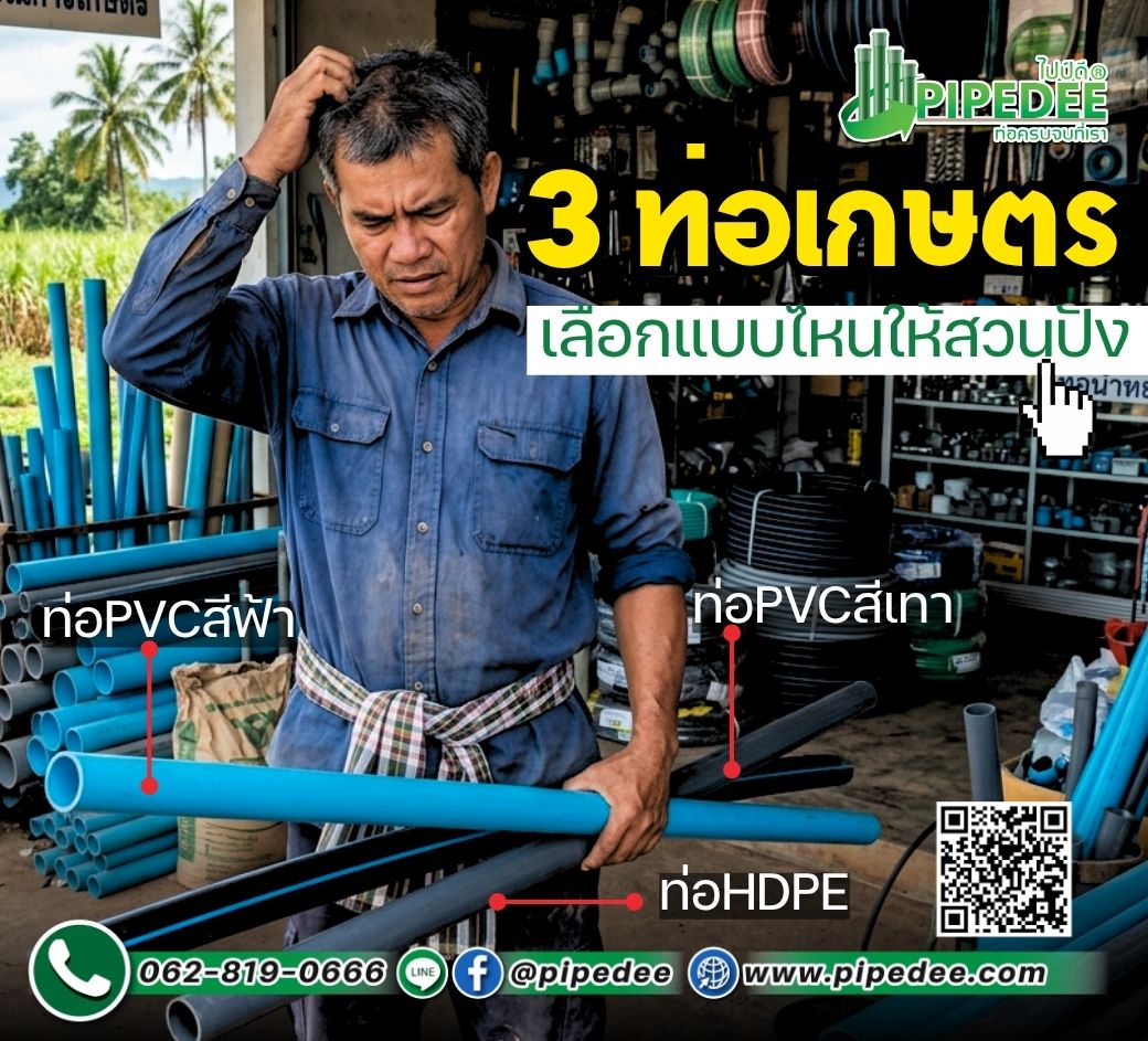 3 ท่อเกษตรมหาชน! ท่อ PVC ฟ้า vs ท่อ PVC เทา vs ท่อ PE เลือกแบบไหนให้สวนปัง น้ำไหลแรงไม่มีตก? 3 ท่อเกษตรมหาชน! ท่อ PVC ฟ้า vs ท่อ PVC เทา vs ท่อ PE เลือกแบบไหนให้สวนปัง น้ำไหลแรงไม่มีตก?