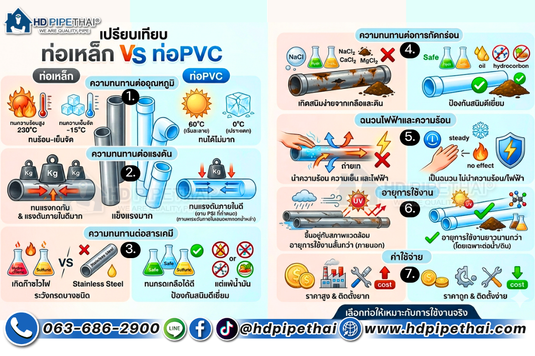 เปรียบเทียบความแตกต่างระหว่างท่อเหล็ก และ ท่อ PVC