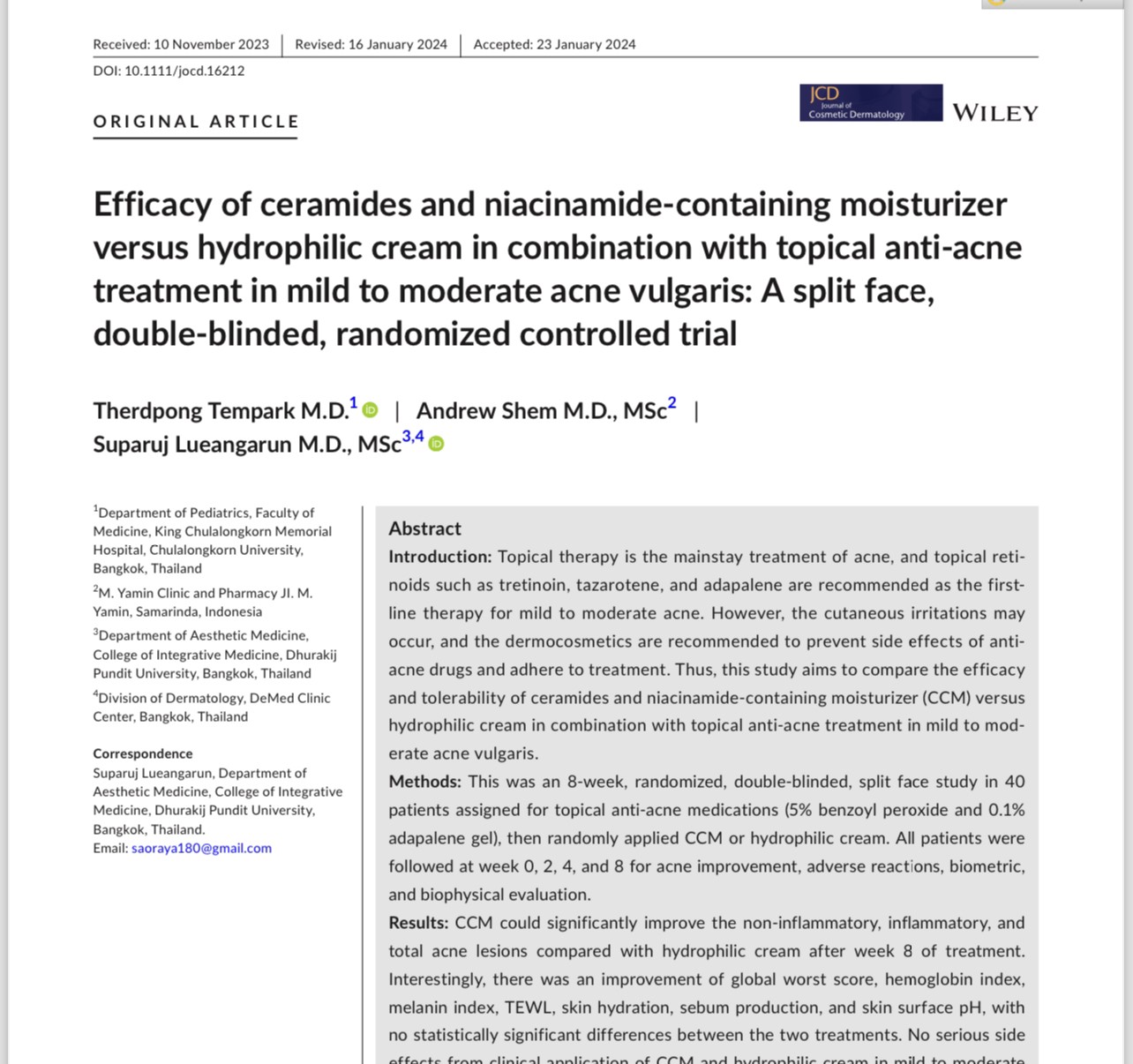 งานวิจัยการใช้มอยเจอไรเซอร์ที่มีเซราไมด์ร่วมกับการใช้ยารักษาสิว โดย ผศ. นพ. ศุภะรุจ เลื่องอรุณ (หมอรุจ) และ รศ. นพ. เทอดพงศ์ เต็มภาค ครับ งานวิจัยการใช้มอยเจอไรเซอร์ที่มีเซราไมด์ร่วมกับการใช้ยารักษาสิว โดย ผศ. นพ. ศุภะรุจ เลื่องอรุณ (หมอรุจ) และ รศ. นพ. เทอดพงศ์ เต็มภาค ครับ