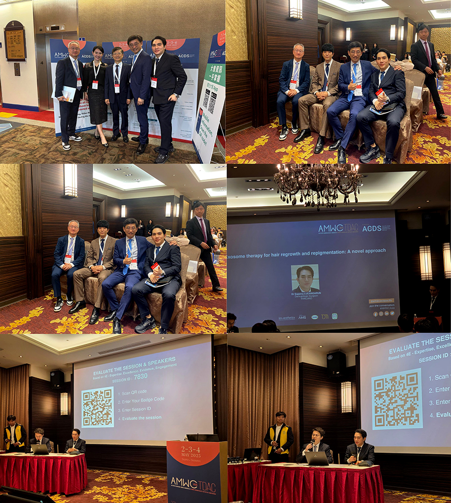 หมอรุจเป็นวิทยากรบรรยายการ รักษาผมร่วงผมบาง การใช้เลเซอร์ และ โปรแกรมexosomes AMWC ASIA 2025 ครับ AESTHETIC & ANTI-AGING MEDICINE WORLD CONGRESS ASIA AMWC TAIPEI 2025 TW