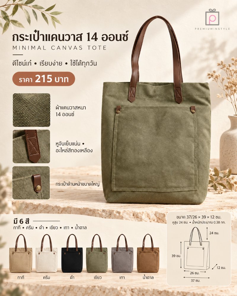 กระเป๋าผ้าแคนวาส ของพรีเมี่ยม สกรีนโลโก้