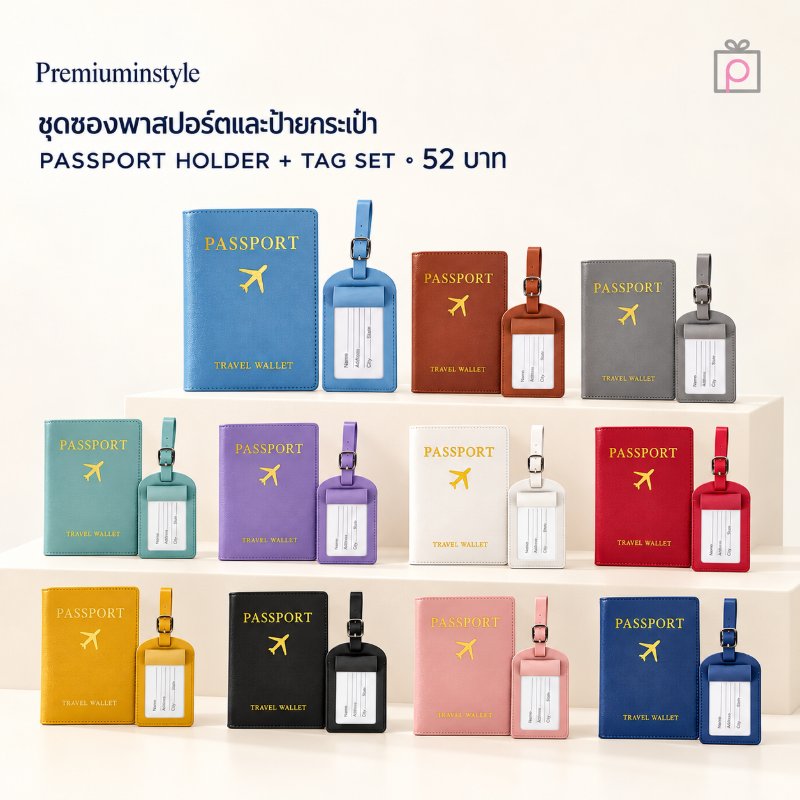 ชุดซองพาสปอร์ตและป้ายห้อยกระเป๋า Travel Wallet ปั๊มทอง ของพรีเมี่ยม สกรีนโลโก้