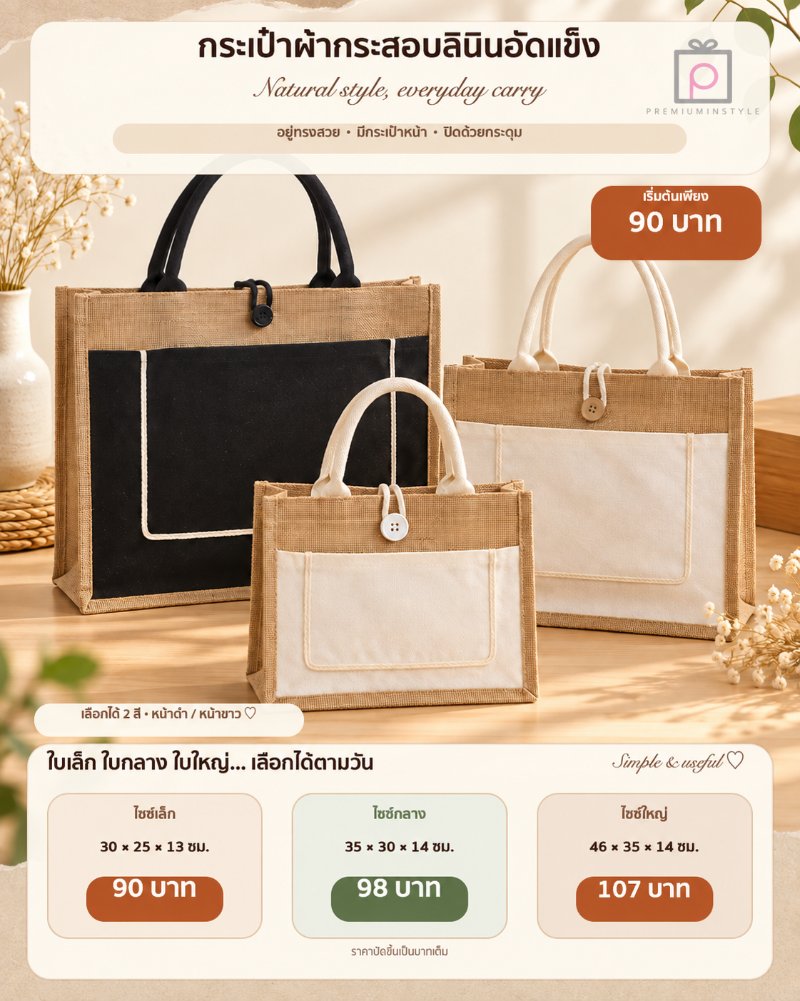กระเป๋าผ้าแคนวาส ของพรีเมี่ยม สกรีนโลโก้