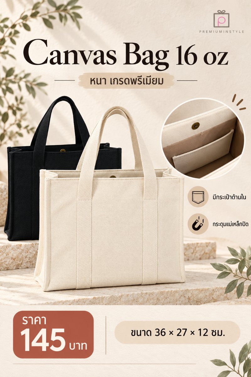 กระเป๋าผ้าแคนวาส ของพรีเมี่ยม สกรีนโลโก้