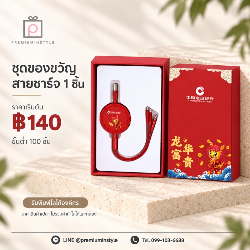 ชุดของขวัญสายชาร์จ 1 ชิ้น ของพรีเมี่ยม สกรีนโลโก้