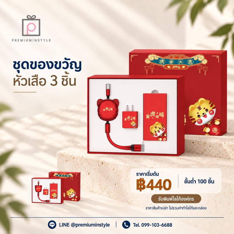 ชุดของขวัญ หัวเสือ 3 ชิ้น ของพรีเมี่ยม สกรีนโลโก้