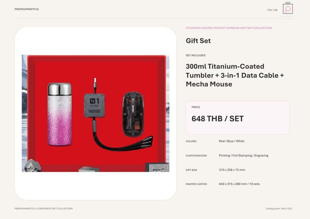 ชุดแก้วเก็บความเย็น+สายชาร์จ 3in1+เมาส์ ของพรีเมี่ยม สกรีนโลโก้