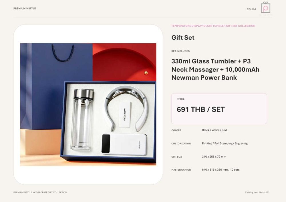 ชุดแก้วกระจก+เครื่องนวดคอ+พาวเวอร์แบงก์ ของพรีเมี่ยม สกรีนโลโก้