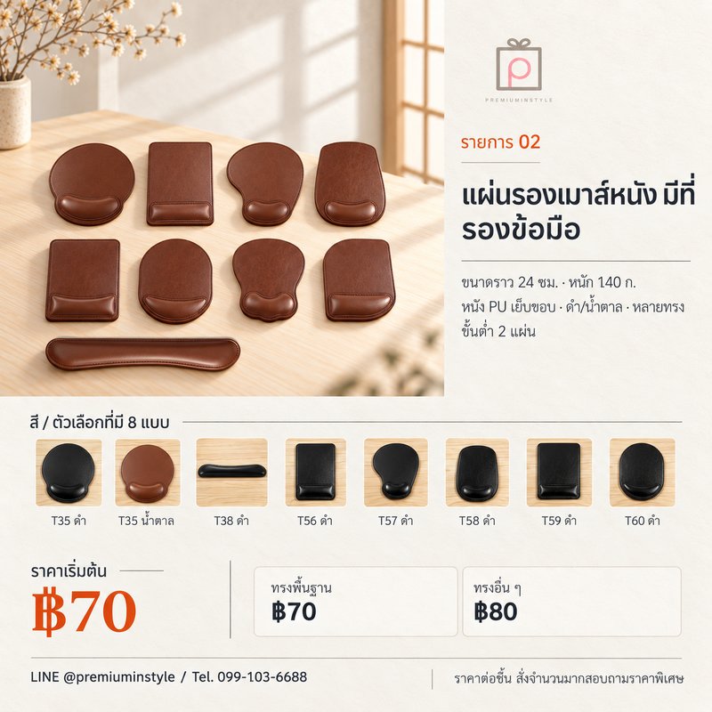 แผ่นรองเมาส์หนัง มีที่รองข้อมือ ของพรีเมี่ยม สกรีนโลโก้