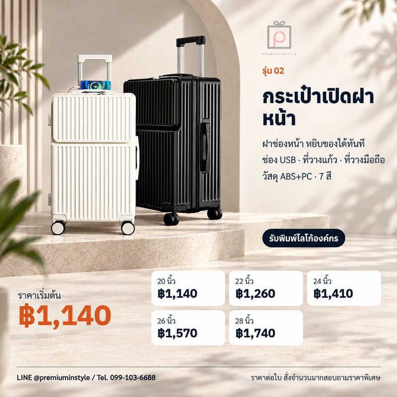 กระเป๋าเดินทางเปิดฝาหน้า รุ่น 02 ของพรีเมี่ยม สกรีนโลโก้ กระเป๋าเดินทางเปิดฝาหน้า รุ่น 02 ของพรีเมี่ยม สกรีนโลโก้