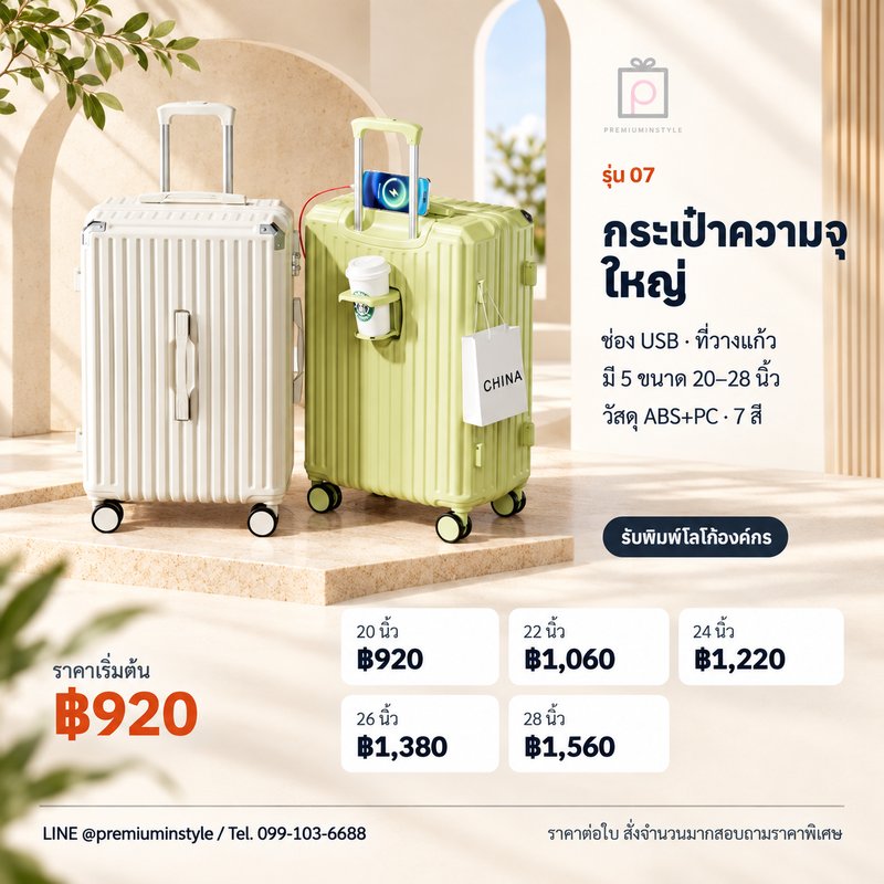 กระเป๋าเดินทางความจุใหญ่ รุ่น 07 ของพรีเมี่ยม สกรีนโลโก้