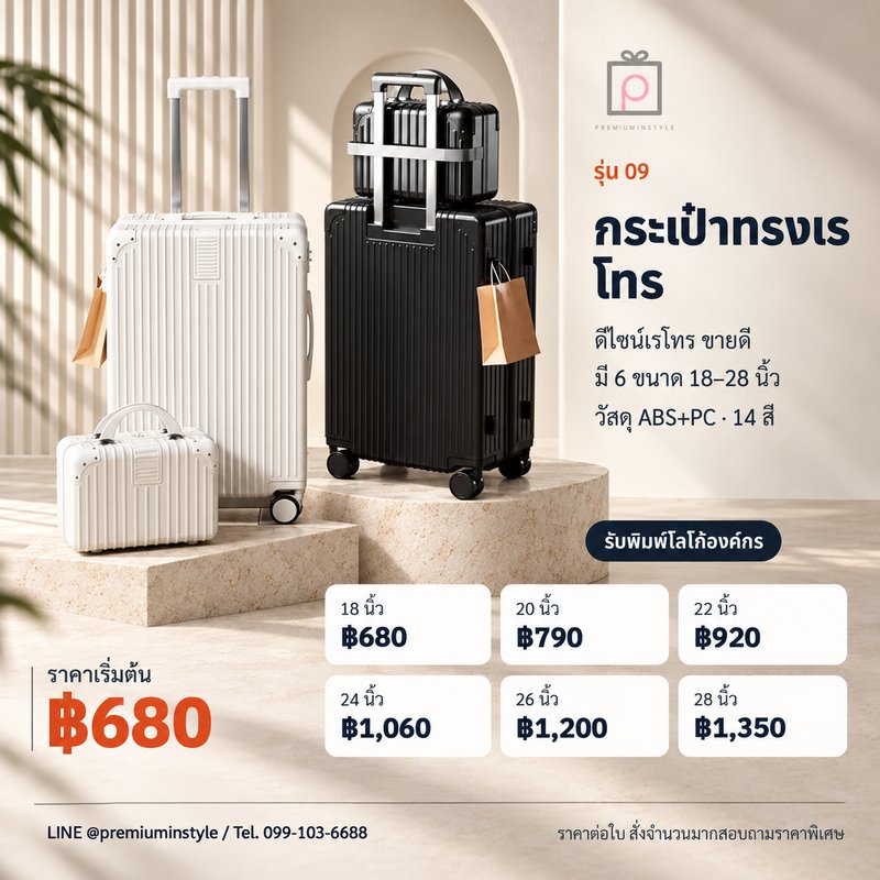 กระเป๋าเดินทางทรงเรโทร รุ่น 09 ของพรีเมี่ยม สกรีนโลโก้