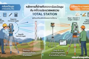 หลักการที่ต่างกันของกล้องวัดมุมกับกล้องประมวลผลรวม Total Station