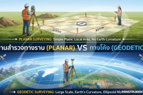 งานสำรวจทางราบ (Planar) vs ทางโค้ง (Geodetic)