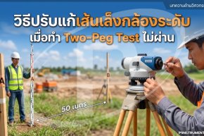 วิธีปรับแก้เส้นเล็งกล้องระดับเมื่อทำ Two-Peg Test ไม่ผ่าน