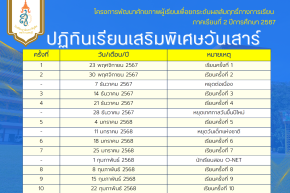 ประกาศรายชื่อนักเรียน ตารางเรียน การเรียนเสริมพิเศษวันเสาร์ ภาคเรียนที่ 2 ปีการศึกษา 2567 ห้องเรียนปกติและห้องเรียนพิเศษ