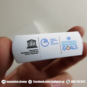 สกรีนแฟลชไดร์ สกรีนโลโก้ลงบนแฟลชไดร์ฟ อลูมิเนียมสีเงิน ลาย SUSTAINABLE DEVELOPMENT GOALS