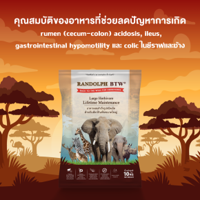 คุณสมบัติของอาหารที่ช่วยลดปัญหาการเกิด rumen (cecum-colon) acidosis, ileus, gastrointestinal hypomotility และ colic ในยีราฟและช้าง
