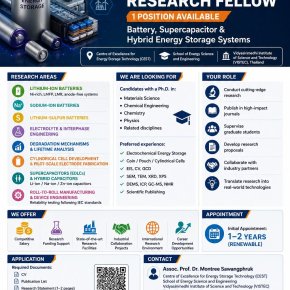 Postdoctoral Research Position (1 Position) Battery, Supercapacitor, and Hybrid Energy Storage Systems