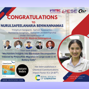Congratulations! to Nurulsafeelanaria Benwannamas Thitiphum Sangsanit, Dr. Samutr Assavachin,  Ronnachai Songthan, Dr. Nattanon Joraleechanchai Under the supervision of  Assoc. Prof. Dr. Montree Sawangphruk