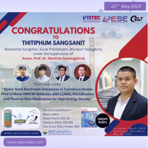 Huge congratulations to  Thitiphum Sangsanit, Ronnachai Songthan,  Surat Prempluem, and  Worapol Tejangkura, Under the supervision of Associate Professor Montree Sawangphruk.