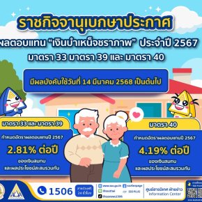 "ประกันสังคม"ประกาศจ่ายผลประโยชน์ตอบแทน เงินบำเหน็จชราภาพให้ผู้ประกันตน