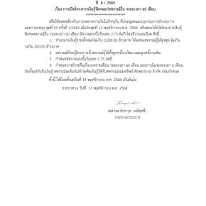 ประกาศที่ 8/2569 เรื่อง การเปิดโครงการเงินกู้พิเศษแก่สหกรณ์อื่น ระยะเวลา 60 เดือน