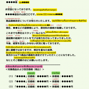 社外向けのメール   ( อีเมล์ภายนอกบริษัท)  商品価格改定のお知らせ