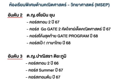 ผลงานเป็นประกัน ปี 68 สอบติดอันดับที่ 2 และ 3 ห้องเรียนพิเศษ (MSEP) โรงเรียนสามเสนวิทยาลัย