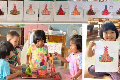 เด็กๆ วัยอนุบาล ทดลองสร้างภูเขาไฟระเบิด