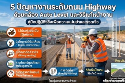 5 ปัญหางานระดับถนน Highway ด้วยกล้อง Auto Level และวิธีแก้หน้างาน