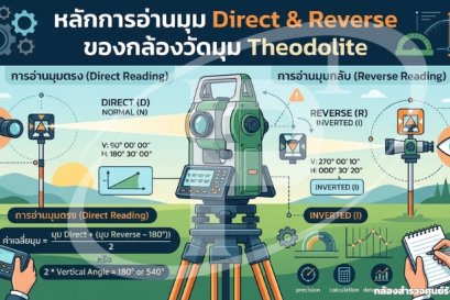 หลักการอ่านมุม Direct & Reverse ของกล้องวัดมุม Theodolite