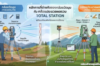 หลักการที่ต่างกันของกล้องวัดมุมกับกล้องประมวลผลรวม Total Station