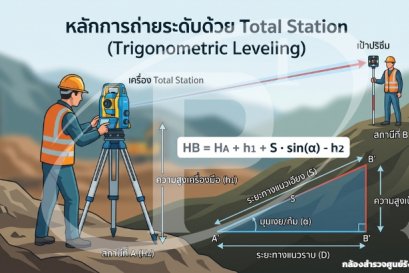 หลักการถ่ายระดับด้วย Total Station (Trigonometric Leveling)