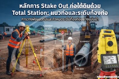 หลักการ Stake Out ท่อใต้ดินด้วย Total Station: แนวท่อและระดับท้องท่อ