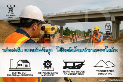 กล้องระดับและกล้องวัดมุม ใช้ร่วมกันในหน้างานแบบใดบ้าง