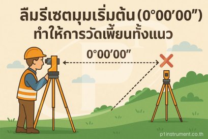 ลืมรีเซตมุมเริ่มต้น (0°0000) ทำให้การวัดต่อไปเพี้ยนทั้งแนว!