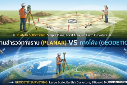 งานสำรวจทางราบ (Planar) vs ทางโค้ง (Geodetic)