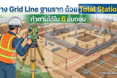วาง Grid Line ฐานราก ด้วย Total Station ทำตามได้ใน 6 ขั้นตอน