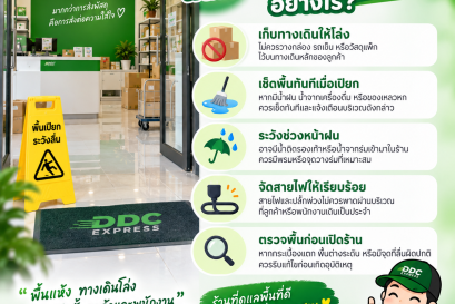 ร้านพัสดุควรป้องกันพื้นลื่นและทางเดินกีดขวางอย่างไร