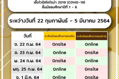 ตารางวันมาเรียนช่วงสถานการณ์การแพร่ระบาดของโรคติดต่อเชื้อไวรัสโคโรน่า 2019 (COVID-19)