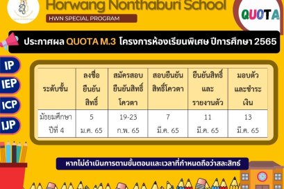 ประกาศรายชื่อนักเรียนระดับชั้นมัธยมศึกษาปีที่ 3 ที่ผ่านการคัดเลือกเข้าศึกษาต่อระดับชั้นมัธยมศึกษาปีที่ 4 โครงการห้องเ
