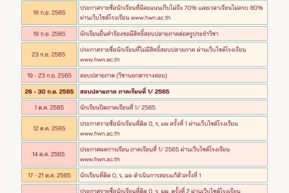 ปฎิทินนักเรียน ภาคเรียนที่ 1 ปีการศึกษา 2565