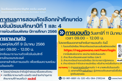 ประกาศ รายชื่อนักเรียนที่ผ่านเกณฑ์การคัดเลือกเข้าศึกษาต่อ ม.1 และ ม.4 ปีการศึกษา 2566 โครงการห้องเรียนพิเศษ