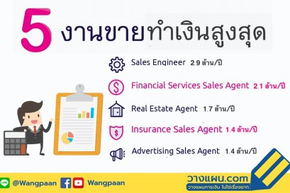 5 งานขายทำเงินสูงสุด พร้อมรายได้ (สมัครตัวแทนประกันชีวิตกับ พี่จั๊กสอนขายประกัน)