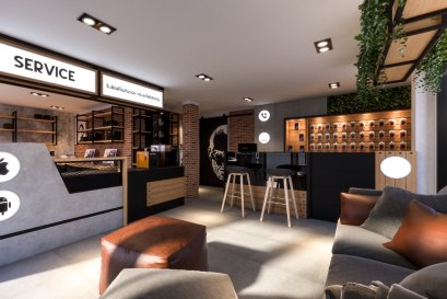 งานออกแบบร้านซ่อมโทรศัพท์มือถือ ออกแบบร้านขายโทรศัพท์ มนต์เมืองเหนือ monmaung neua shop   จ.แพร่ พื้นที่ 32 ตรม.