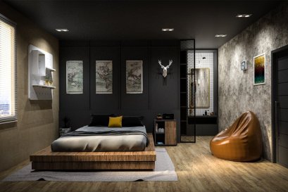 งานออกแบบภายใน งานออกแบบห้องนอน 2 สี 2 สไตล์ ขนาด 23 ตารางเมตร 