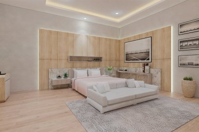 การออกแบบภายในห้องนอน บ้านพักตากอากาศ size :28 ตรม Location : ท่าขี้เหล็ก พม่า l บริการออกแบบ ผลิต และติดตั้งครบวงจร 