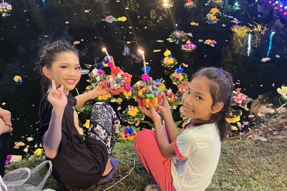 บรรยากาศการลอยกระทง (กระทงรักษ์โลก) ของเด็ก ๆ นาป่ามโนรถ